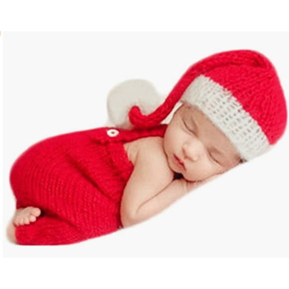 Newborn Baby CHRISTMAS Photo Shoot Knit Outfit Costume | Overalls & Hat - Picture 5 of 5